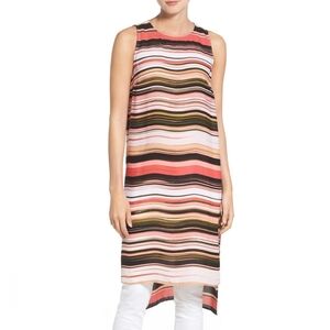 Vince Camuto NWT Pink Striped Semi-Sheer Overlay Dress Women's Size Large